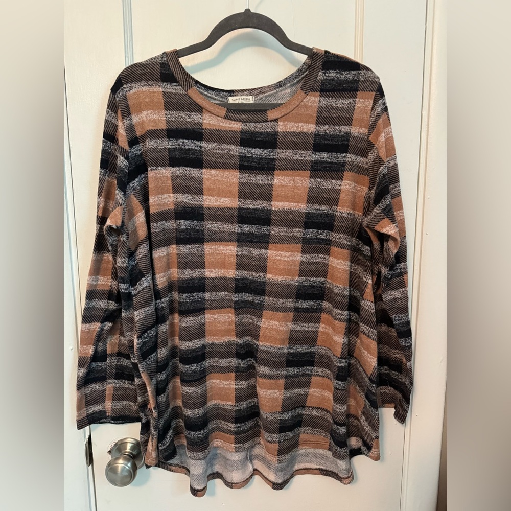 Chic Soul Plaid Long Sleeve Top 2X